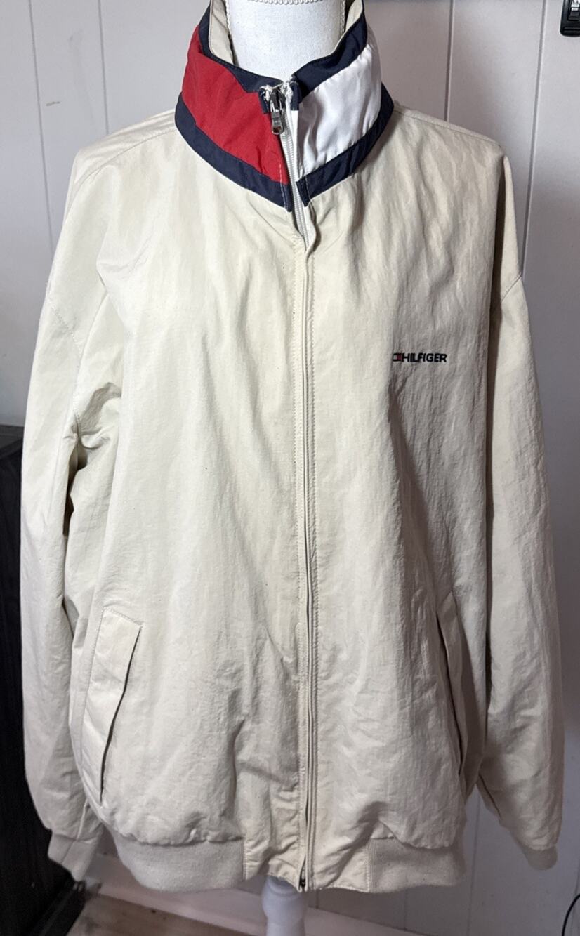 Tommy Hilfiger Vintage Y2K Tan Windbreaker Jacket 2XL V6